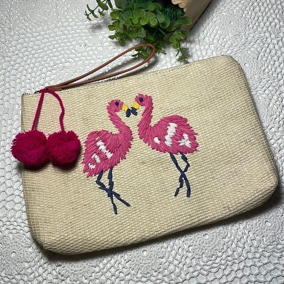 NEW! Embroidered FLAMINGO 🦩 🦩 XL makeup bag - Picture 1 of 5